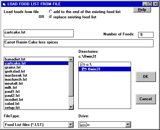 Window to load food list