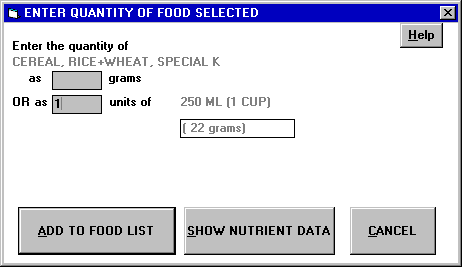 Window to Enter Quantity